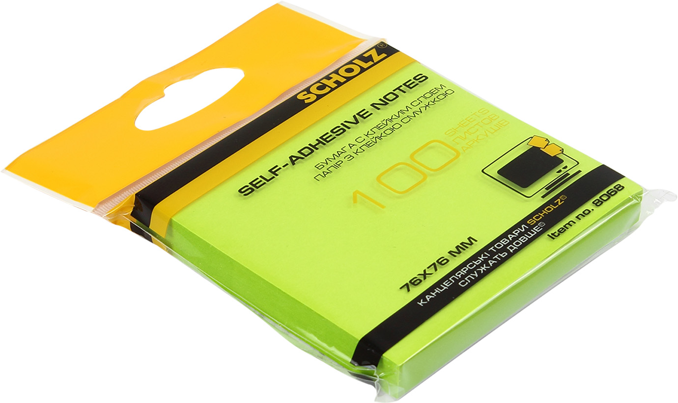 Блок/зам. липк. краєм 76х76мм 100арк. неон mix "Sсholz" №8068N(6)(48) — фото товару | Канцелярський Сад