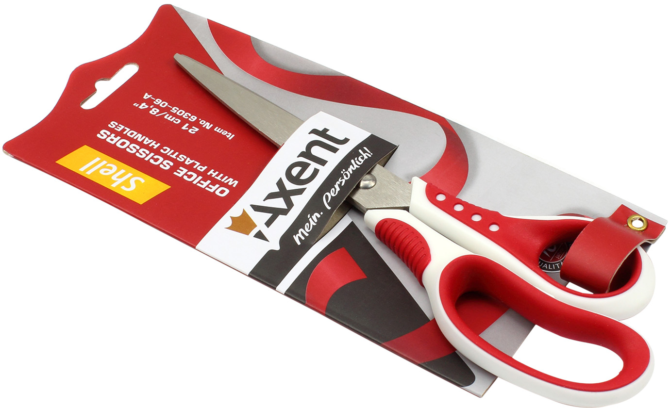 Ножиці офісн. "Axent" №6305-06 21см Shell біл.-червоні(10)(100) — фото товару | Канцелярський Сад
