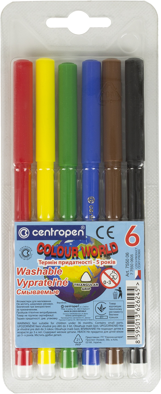Фломастери "Centropen" 6кольор. Color World №7550/06(1)(300) — фото товару | Канцелярський Сад