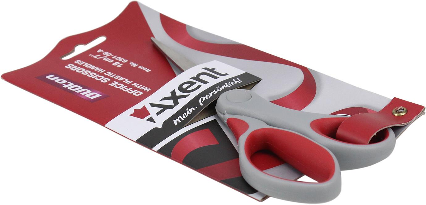 Ножиці офісн. "Axent" №6301-06 18см Duoton сір.-червоні(10)(200) — фото товару | Канцелярський Сад