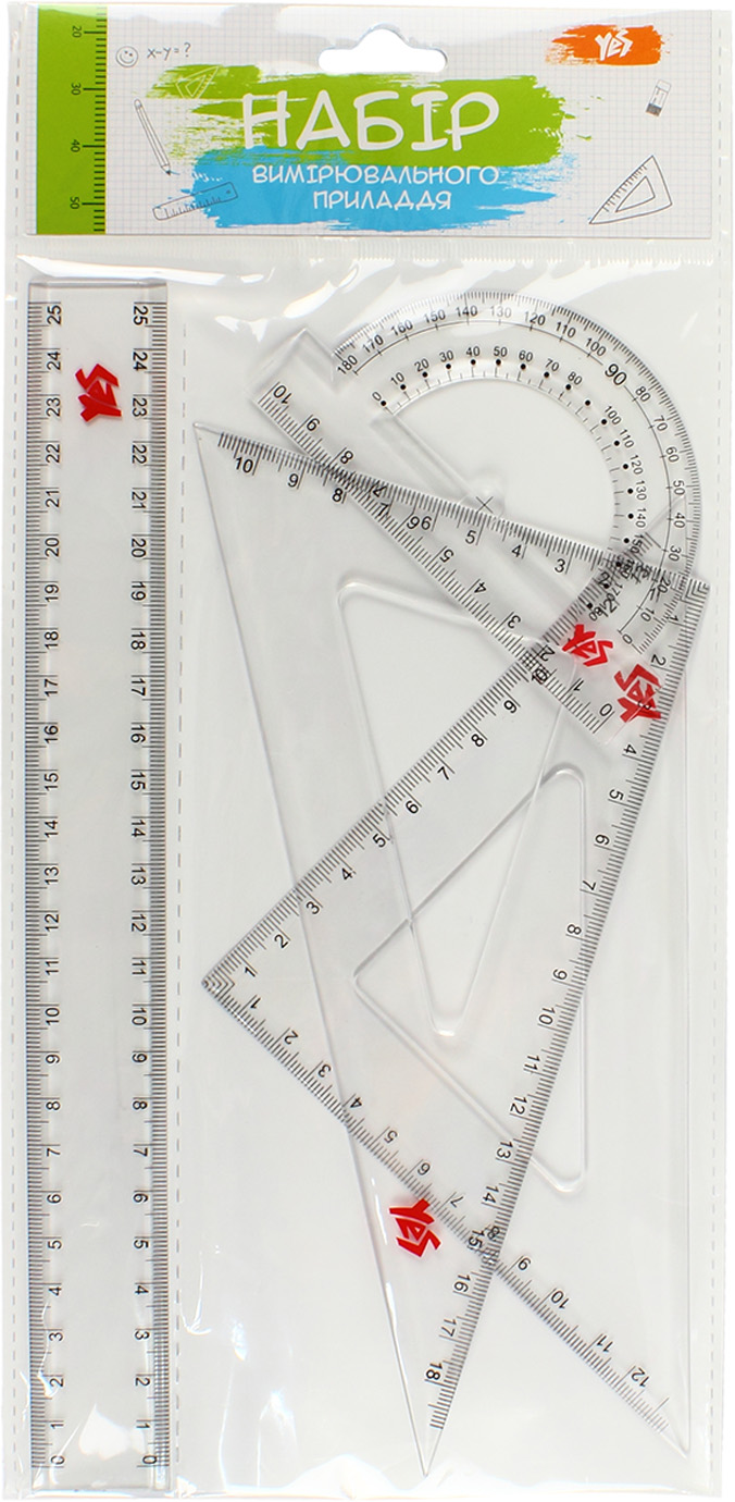 Набір геометричний "1В/Yes" №370261 (4предм.,лінійка 25см)(24)(288) — фото товару | Канцелярський Сад