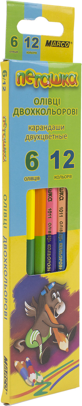 Олівці кольор. 12 кольор./6 шт "Marco" №1011-6СВ Пегашка(24)(480) — фото товару | Канцелярський Сад