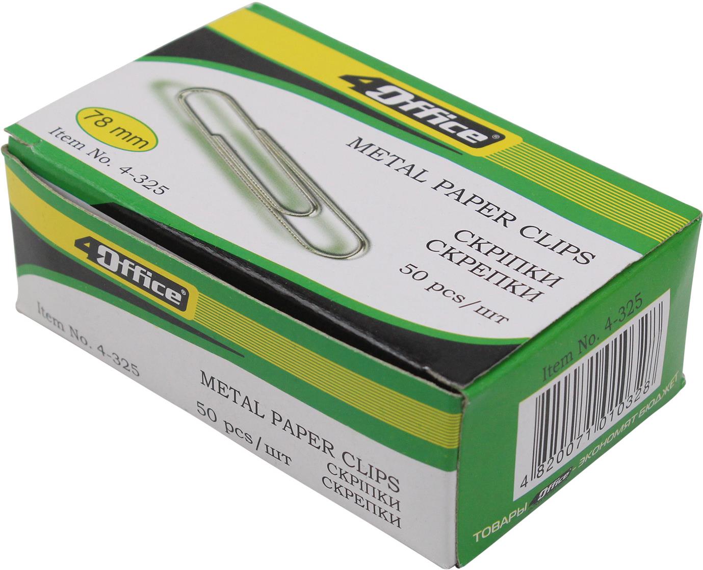 Скріпки "4Office" №4-325 78мм (50шт)(10)(100) — фото товару | Канцелярський Сад