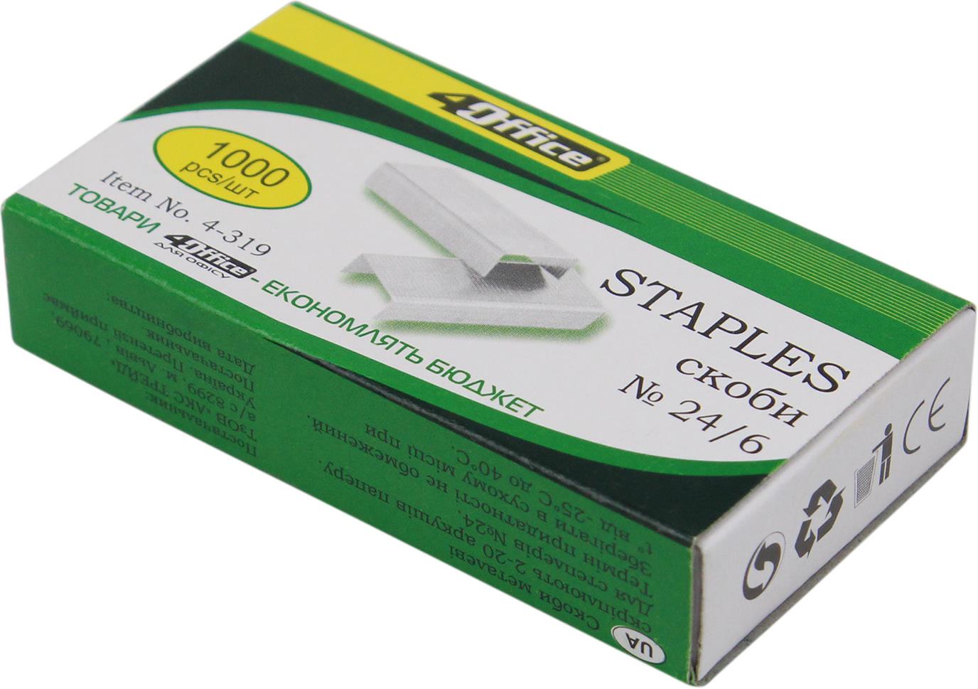 Скоби "4Office" №24/6 (1000) №4-319(10)(500) — фото товару | Канцелярський Сад