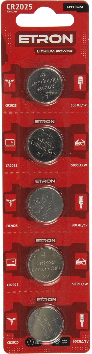 Батарейка Etron Lithium Power CR2025/5bl 3V(5)(60)/1/ — фото товару | Канцелярський Сад