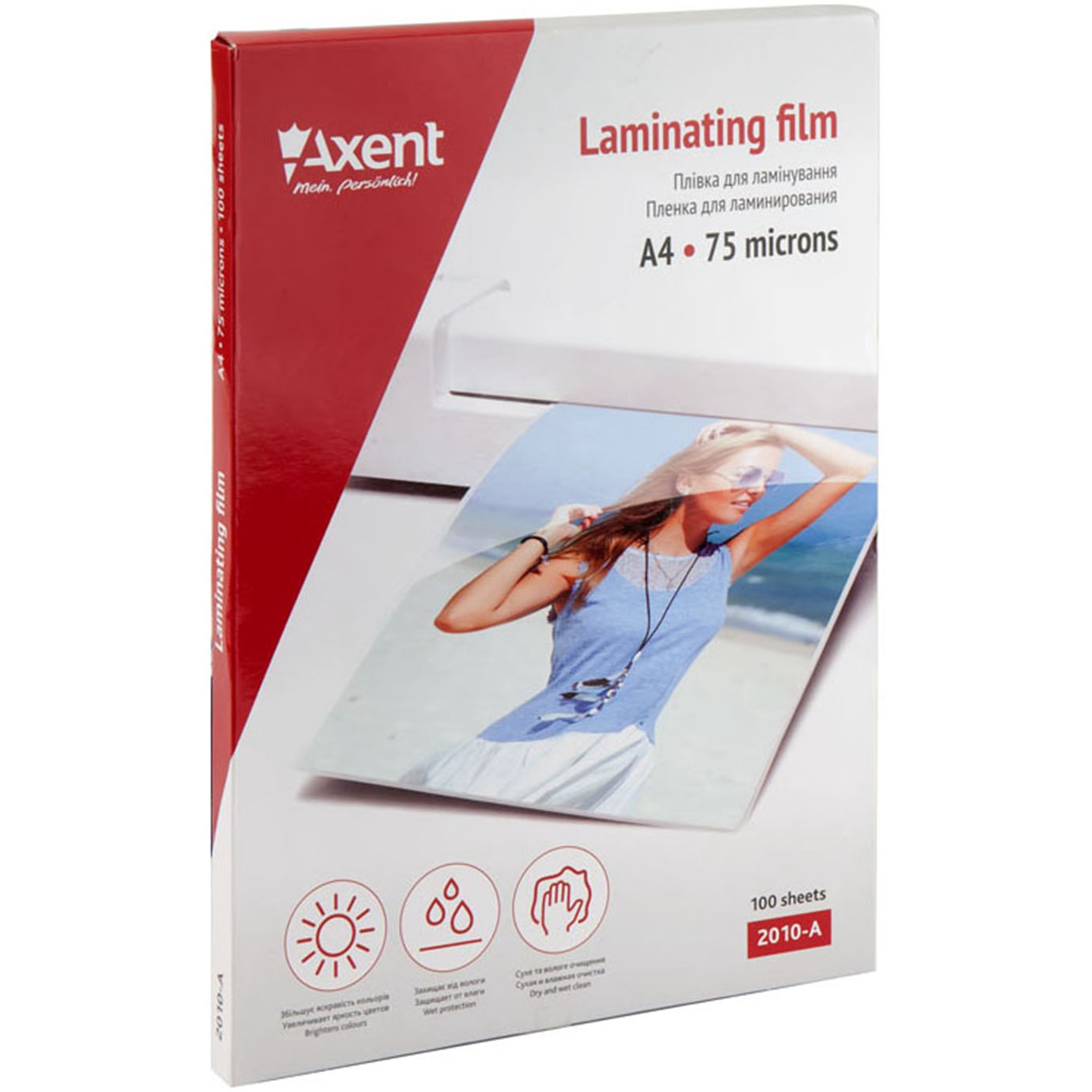 Плівка до ламінатору "Axent" №2010 А4 75мкм 216х303мм(100)(1000) — фото товару | Канцелярський Сад