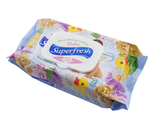 Серветки вологі Super Fresh Ромашка Дитячі 72шт,з клапаном №8044(12) — купити | Канцелярський Сад
