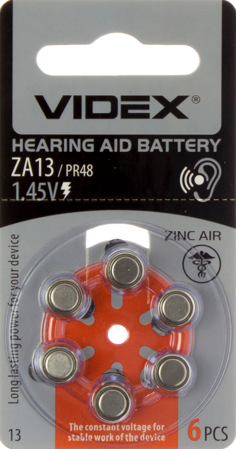 Батарейка Videx ZA13/PR48 6bl для слух. апарату(6)(60) — фото товару | Канцелярський Сад