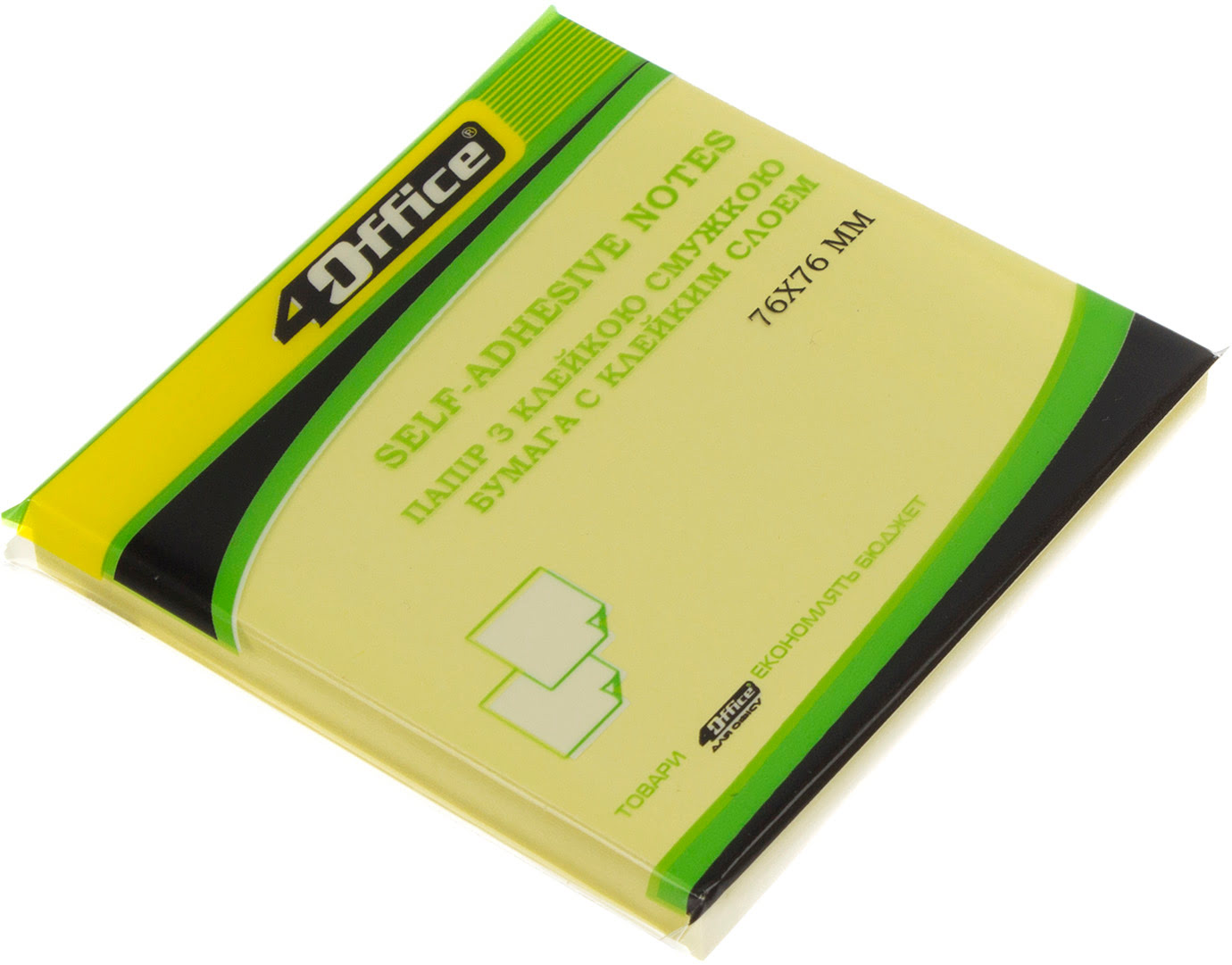 Блок/зам. липк. краєм 76х76мм 100арк.,жовтий "4Office" №4-423(12) — фото товару | Канцелярський Сад
