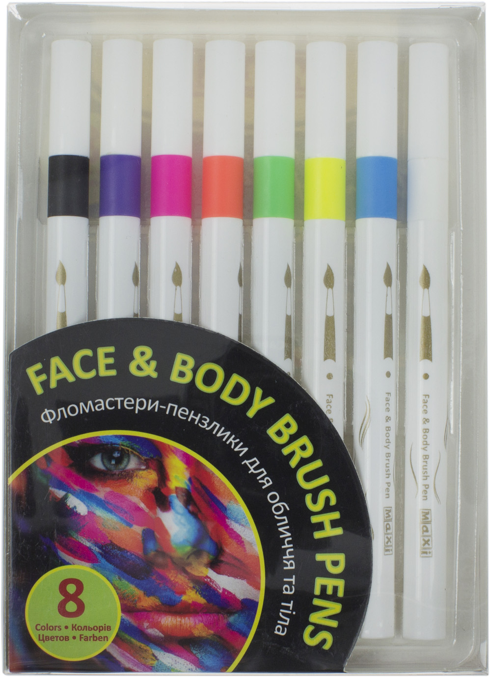 Набір фломастерів-пензликів "Maxi" 8кольор.для обличчя та тіла №MX15235(24) — купити | Канцелярський Сад
