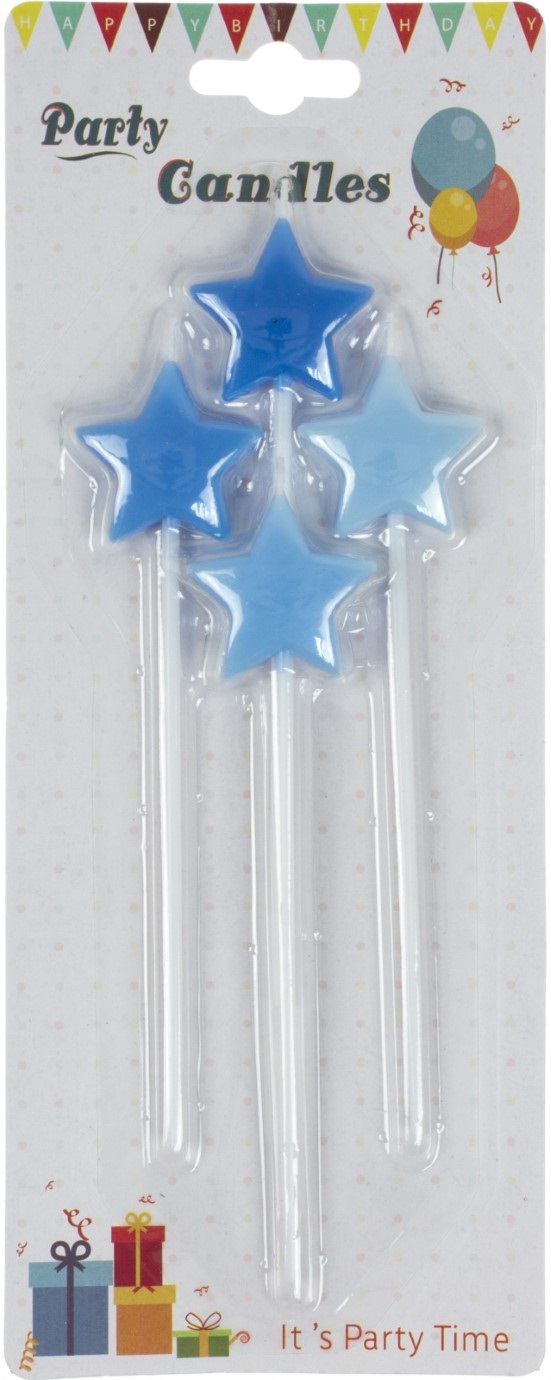 Свічка в торт "Зірка" 4шт блакитна №1642(24) — фото товару | Канцелярський Сад