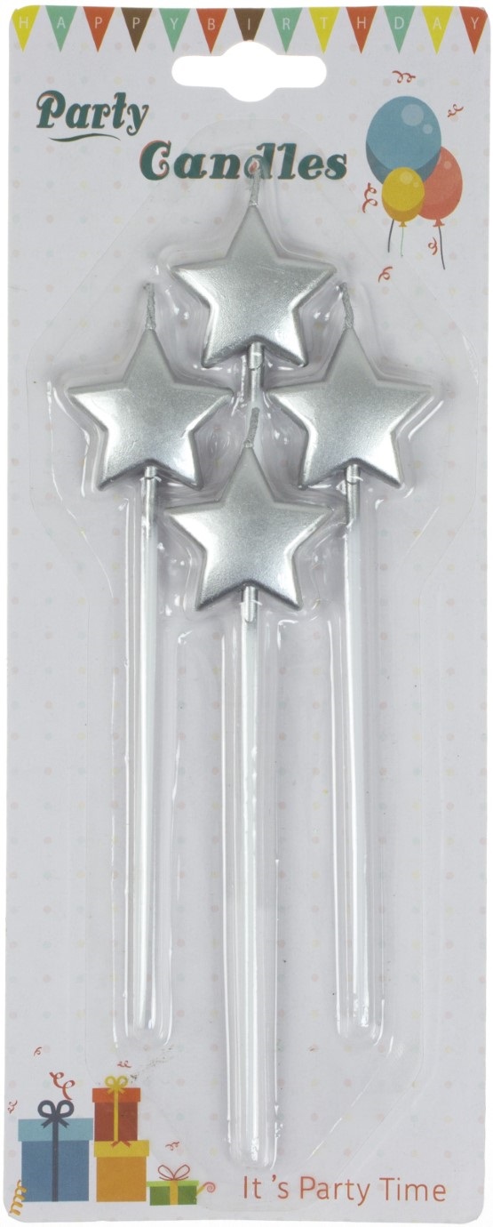 Свічка в торт "Зірка" 4шт срібло №1642(24) — фото товару | Канцелярський Сад