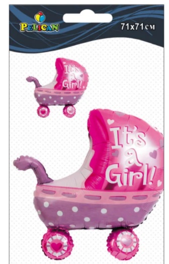 Кулька повітр. фольгована "Візок для дівчинки рожевий" 71см №835703/Pelican/(1) — фото товару | Канцелярський Сад