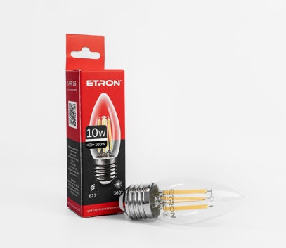 Лампа "Etron Filament Power" прозоре скло LED 1-EFP-116 C37 10Вт 4200K Е27(10) — фото товару | Канцелярський Сад