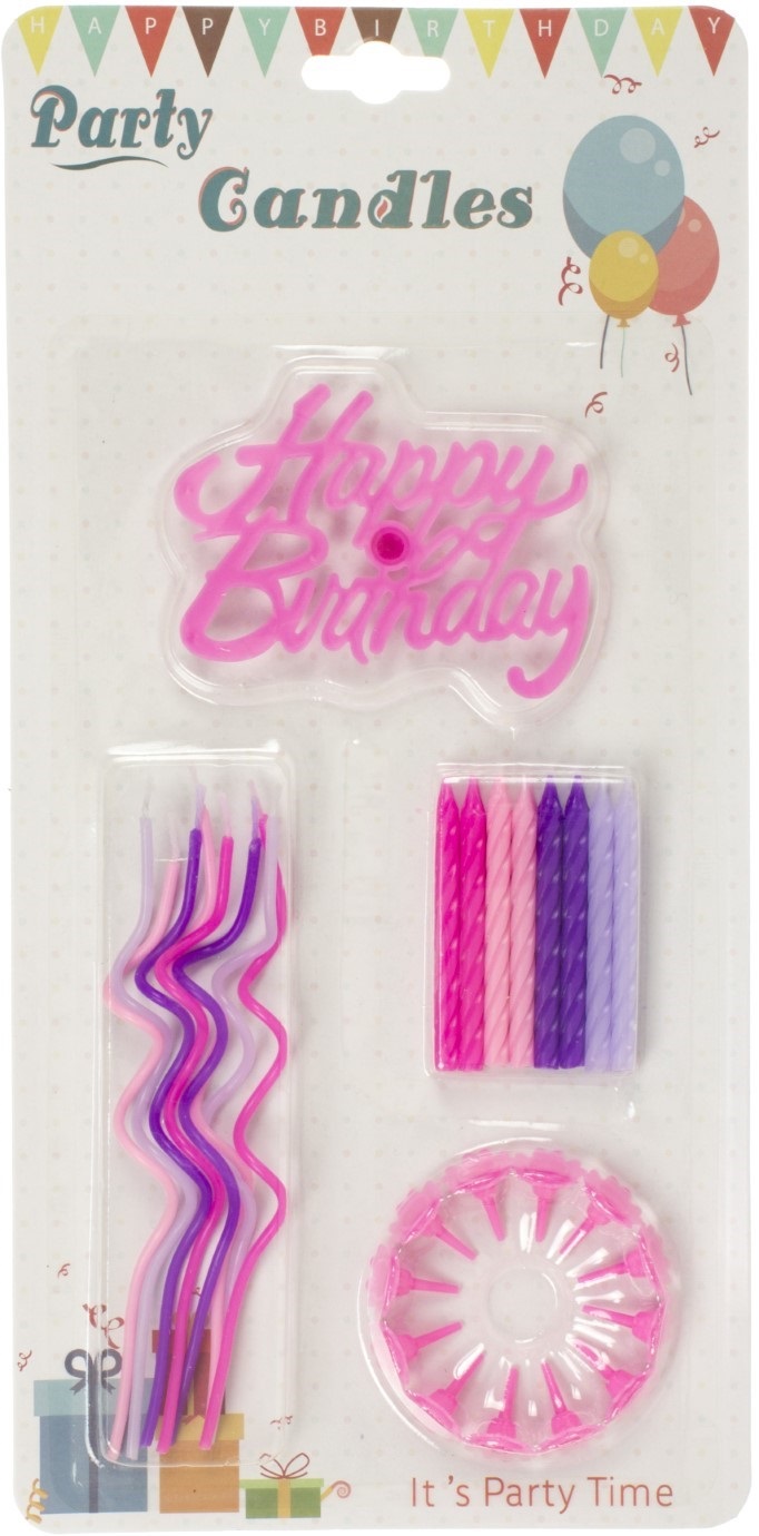 Свічка в торт 24шт+12підсв. "Happy birthday" рожева №F18/1659(12)(144) — фото товару | Канцелярський Сад