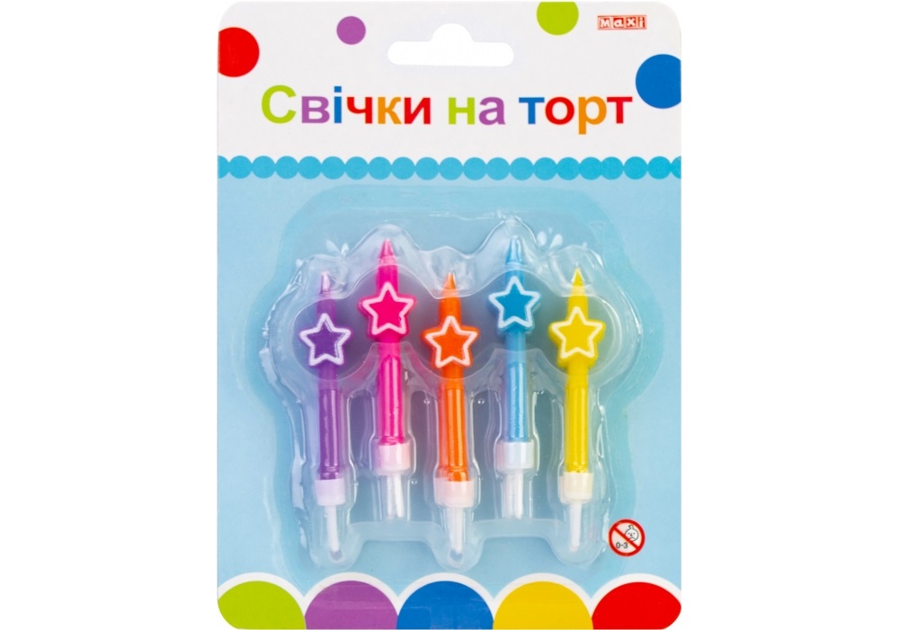 Набір свічок в торт "Зірки" 10шт з підставками №MX620148(12) — купити | Канцелярський Сад