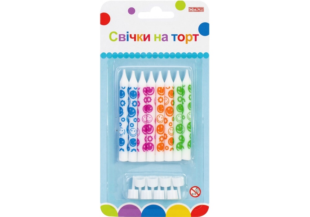 Набір свічок в торт 8шт 8см з підставками №MX627045.F02/Maxi/(24)(288) — купити | Канцелярський Сад