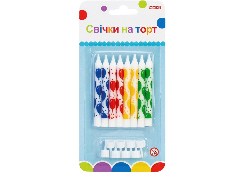 Набір свічок в торт 8шт 8см з підставками №MX627047.F01/Maxi/(24)(288) — купити | Канцелярський Сад