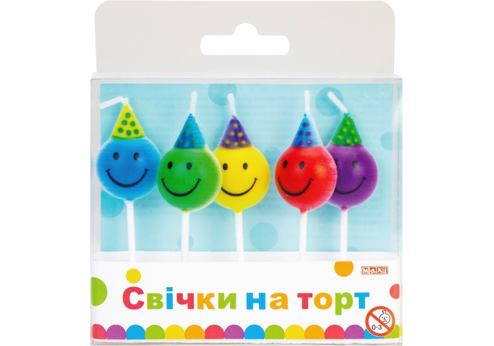 Набір свічок "Смайли" (5шт) асорті №MX629083(24)(144) — фото товару | Канцелярський Сад