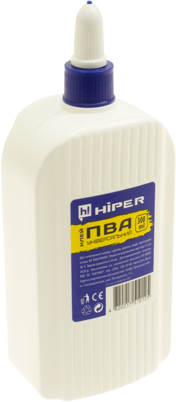 Клей ПВА "Hiper" 300мл з супер-ковпач.(40) — фото товару | Канцелярський Сад