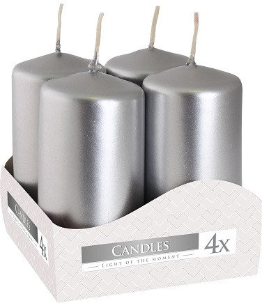 Набір свічок циліндр."Bispol" sw40/80 h-9см/d-4х8см (4шт) металік срібна 271/Польща/(12) — фото товару | Канцелярський Сад