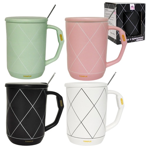 Чашка керам. 420мл "Карат" з кришкою та ложкою, в подар.упак. №20615/S&T/(24) — фото товару | Канцелярський Сад