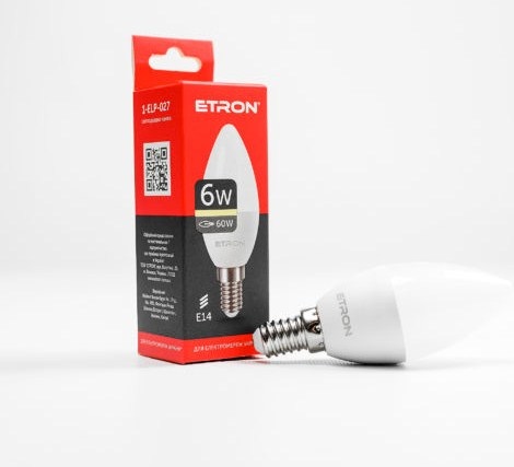 Лампа "Etron Light Power" LED 1-ELP-027 C37 6Вт. 3000K E14(10) — купити | Канцелярський Сад