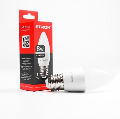 Лампа "Etron Light Power" LED 1-ELP-022 C37 8Вт. 4200K E27(10) — купити | Канцелярський Сад