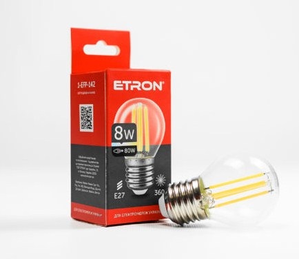 Лампа "Etron Filament Power" прозоре скло LED 1-EFP-142 G45 8Вт 4100K Е27(10) — купити | Канцелярський Сад