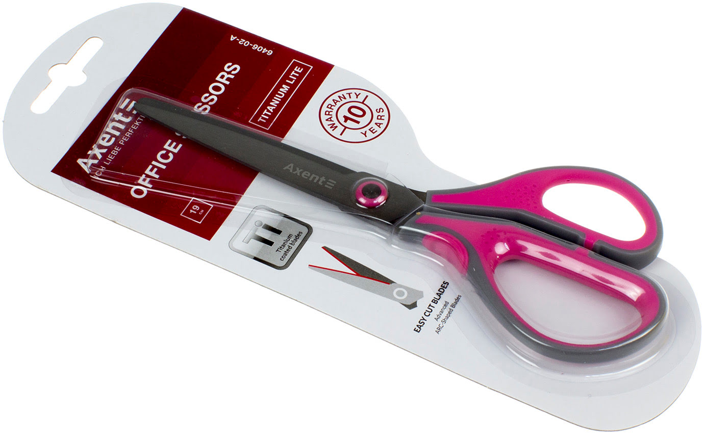 Ножиці офісн. "Axent" Titanium Lite №6406-02-A 19см сір.-рожеві(12)(144) — фото товару | Канцелярський Сад