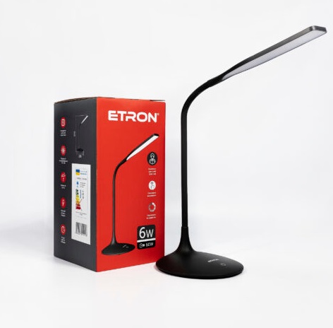 Лампа наст. LED ETRON Desk Lamp delta 6W 4200K Black №1-EDL-406 працює від pawer bank — фото товару | Канцелярський Сад