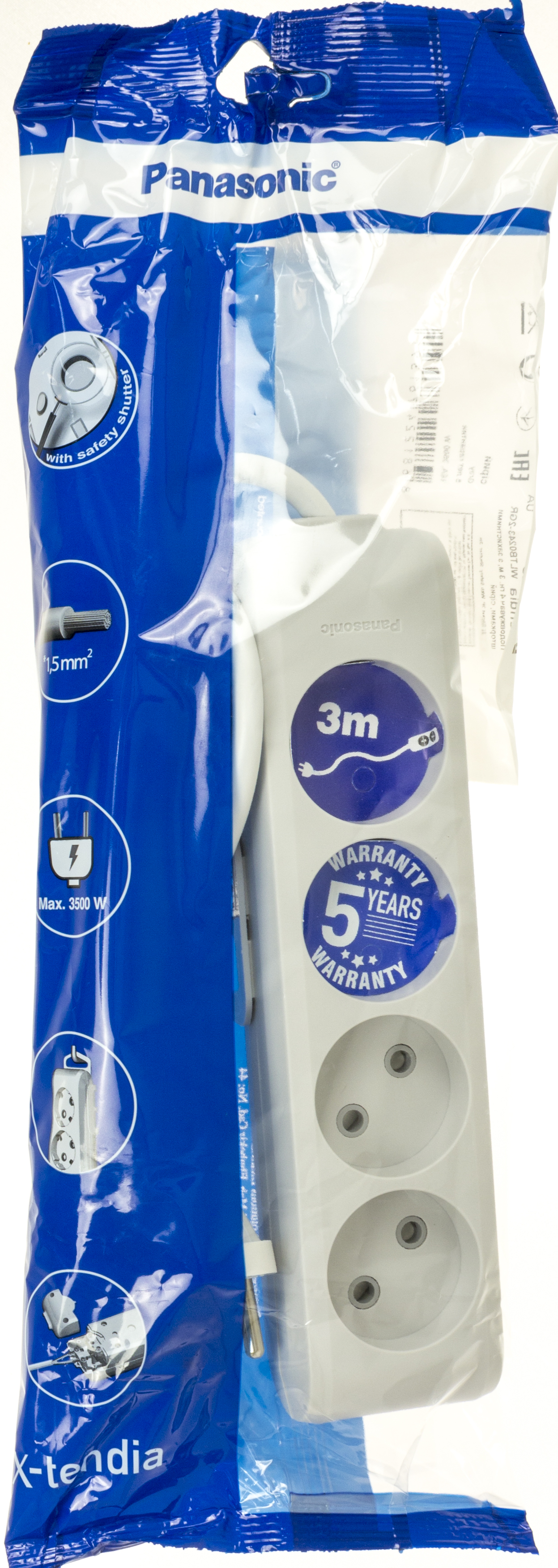 Подовжувач "Panasonic" 4гнізда 3м захисні шторки 16A сірий №WLB0243-2GR(12) — фото товару | Канцелярський Сад