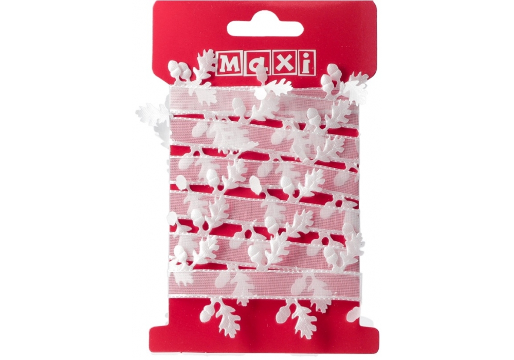 Стрічка декор. 1м з листочками,біла №BJ21-05016 — фото товару | Канцелярський Сад