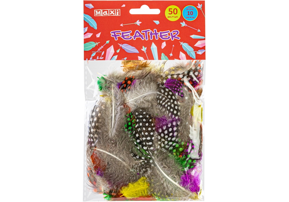 Набір для декорування "Maxi" Пір'я 10см 50шт кольорове №MX62621 — фото товару | Канцелярський Сад