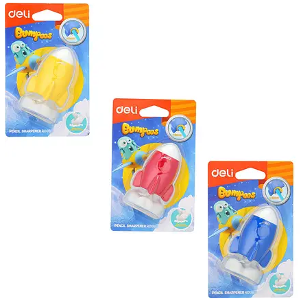 Точилка "Deli" №ER00601 Ракета з гумкою,з конт.(12) — фото товару | Канцелярський Сад