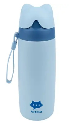 Термос метал. 0,35л "Kite" Cat блакитний №K21-376-01 — фото товару | Канцелярський Сад
