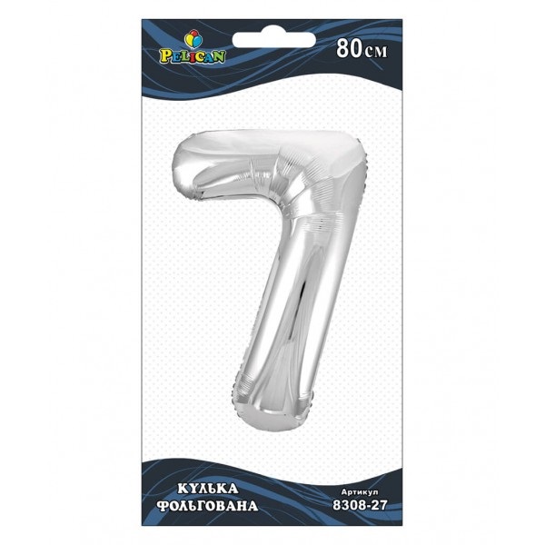 Кулька повітр. фольгована "Цифра-7" 80см срібло №830827/Pelican/(1)(5)(10)(20) — фото товару | Канцелярський Сад