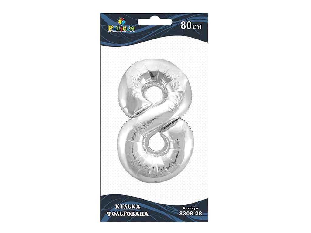 Кулька повітр. фольгована "Цифра-8" 80см срібло №830828/Pelican/(1)(5)(10)(20) — фото товару | Канцелярський Сад