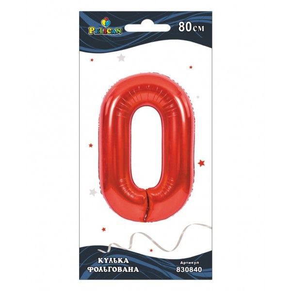 Кулька повітр. фольгована "Цифра-0" 80см червона №830840/Pelican/(1)(10)(20) — фото товару | Канцелярський Сад