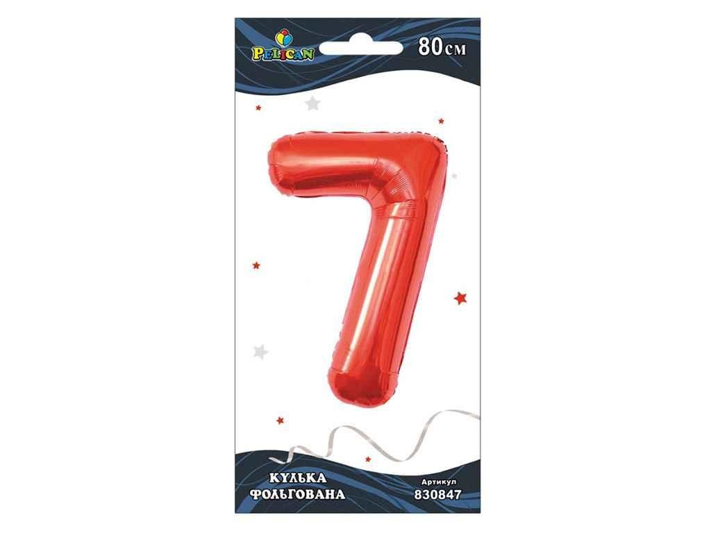 Кулька повітр. фольгована "Цифра-7" 80см червона №830847/Pelican/(1) — фото товару | Канцелярський Сад