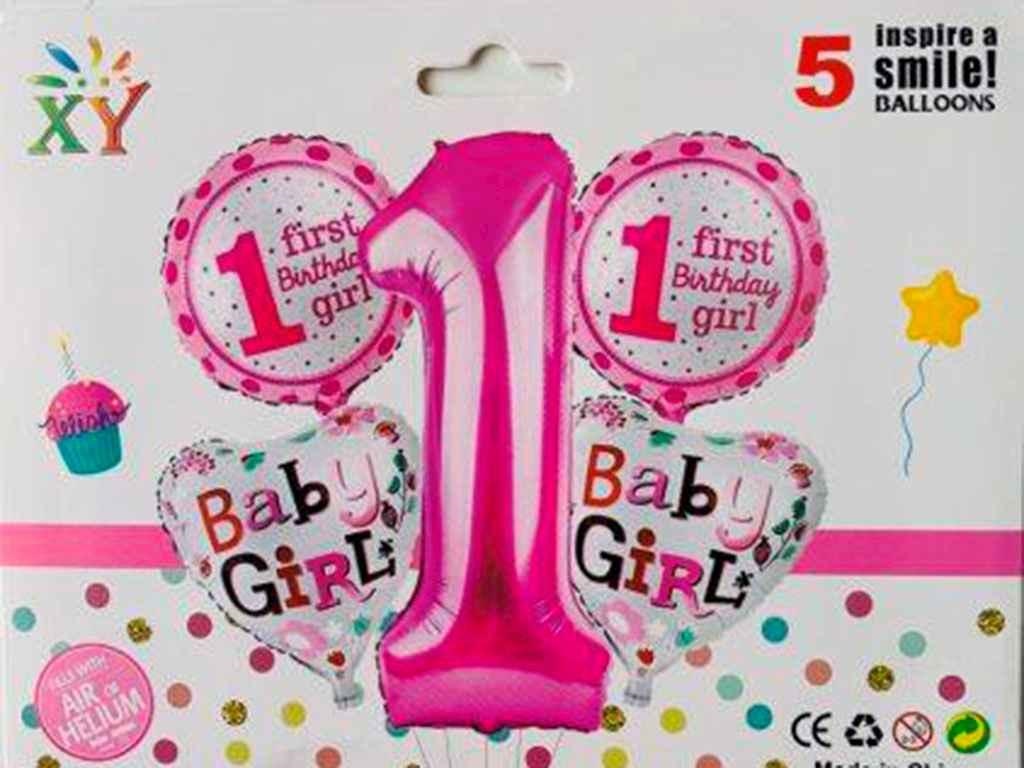Набір кульок повітр. фольг. "1 рочок для дівчинки" 5шт №836938/Pelican/(10) — купити | Канцелярський Сад