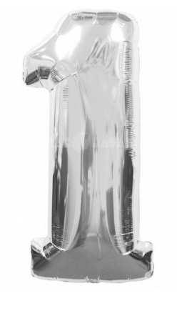 Кулька повітр. фольгована "Цифра-1" 40"/106см срібло(10) — фото товару | Канцелярський Сад