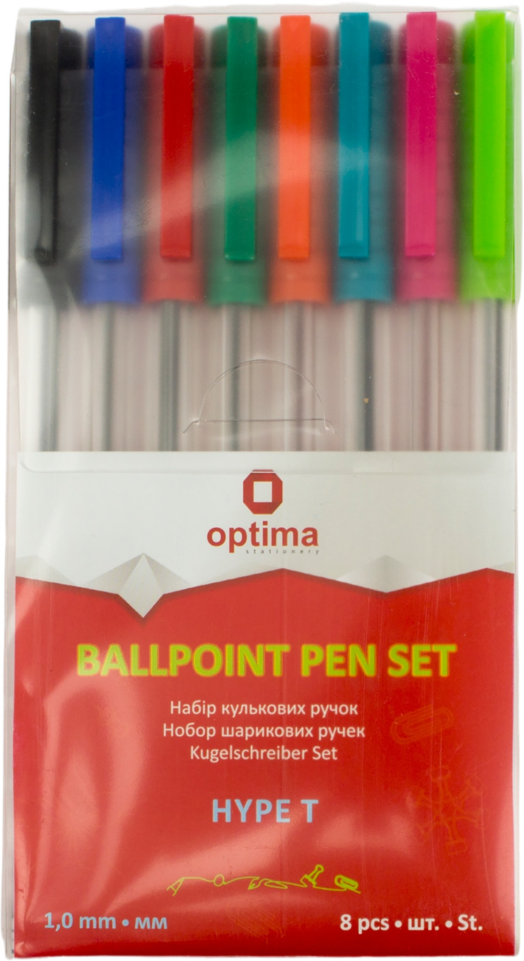 Набір ручок кульк. "Optima" №O15737 Hype T 1мм 8кольор. (помаранч.,бірюз.,рожева,салатова) — фото товару | Канцелярський Сад