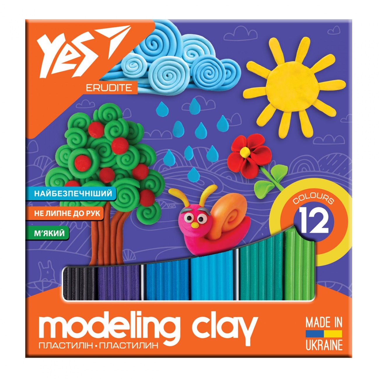 Пластилін "Yes" Erudite 12 кольор. 240гр №540560(20) — фото товару | Канцелярський Сад