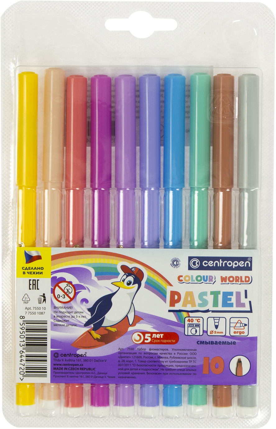 Фломастери "Centropen" 10кольор. пастель №7550/1009TP(1)(24)(720) — фото товару | Канцелярський Сад