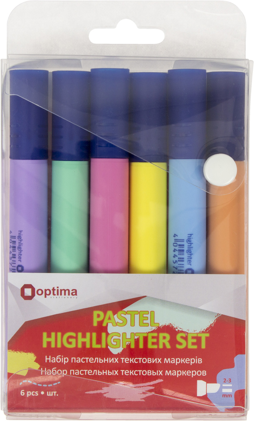 Набір текстмаркерів "Optima" №O15831 1-4,5мм,6кольорів пастель,в пеналі(51) — фото товару | Канцелярський Сад