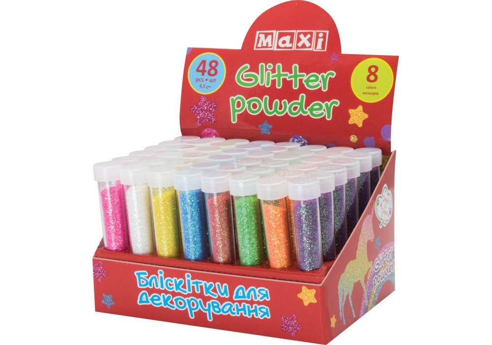 Блискітки "Maxi" Neon 4,5г, 8 кольорів асорті №MX61601-02(48) — купити | Канцелярський Сад