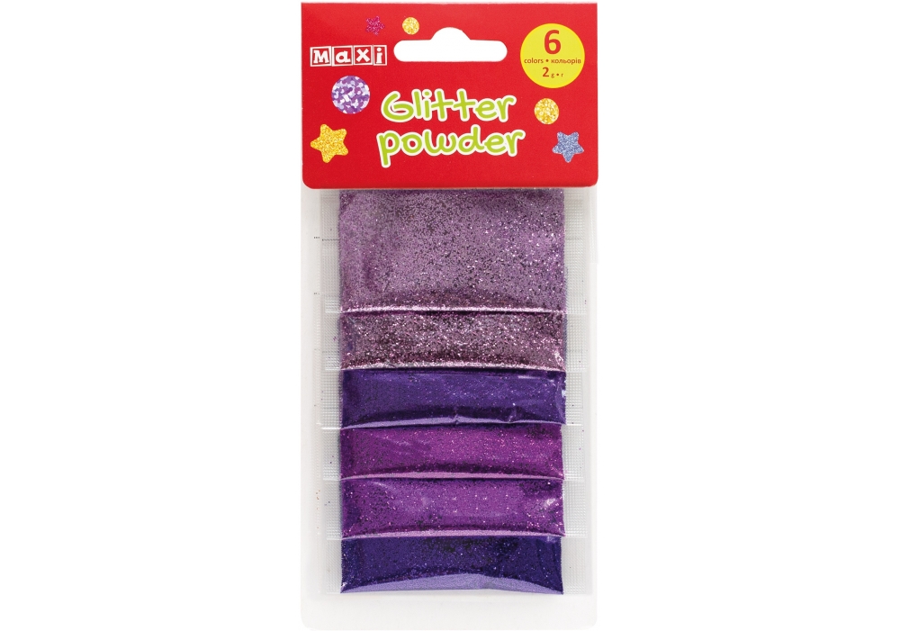 Блискітки "Maxi" 2г, 6 кольорів №MX61671(36) — фото товару | Канцелярський Сад