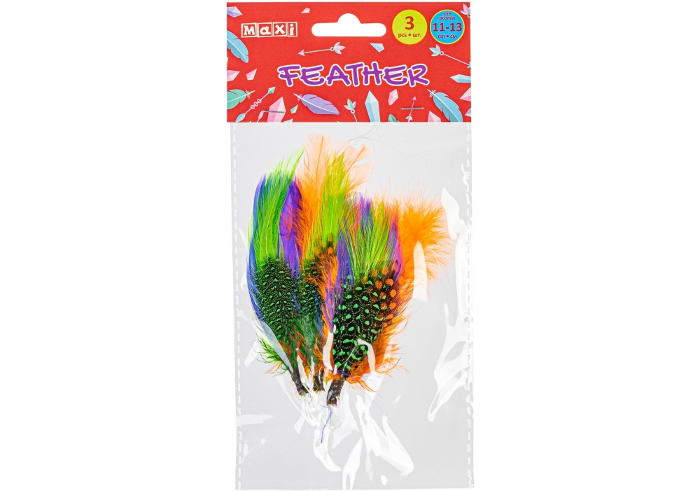 Набір для декорування "Maxi" Пір'я 11-13см 3шт,помаранчеве №MX62555(40) — фото товару | Канцелярський Сад