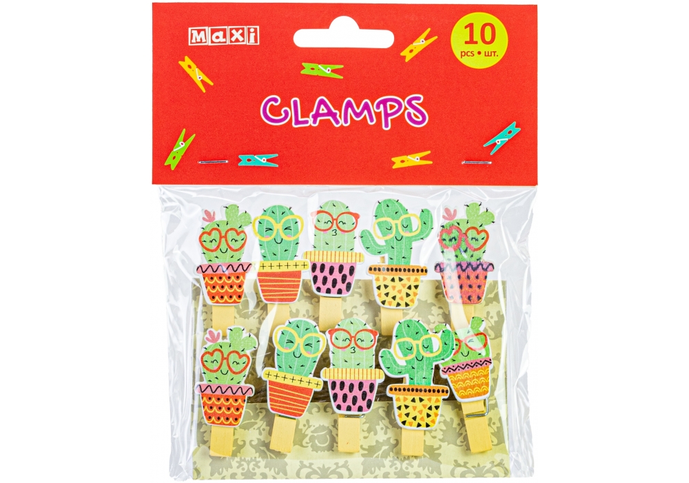 Прищіпки для декорування "Maxi" Cactus 10шт з мотузком 130мм №MX62591(20) — фото товару | Канцелярський Сад